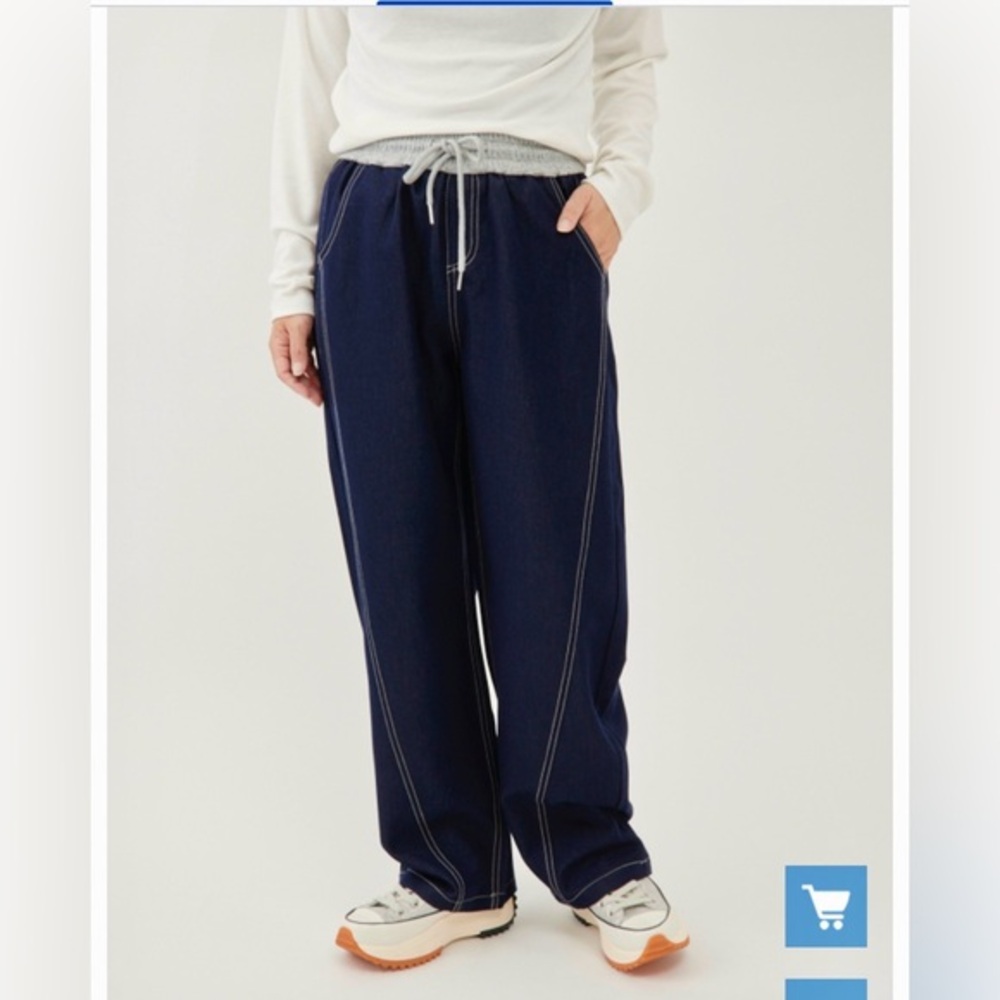 Commense Relaxed Loose Fit Denim Pants Elastic Drawstring Waist Indigo Women’s S